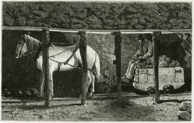 berlaineのあるギャラリーの内部。ベルギーの作家、カミーユ・ルモニエ（1844-1913）の物語「ベルギー」を説明するためのフェラートの版画。Edouard Charton（1807-1）編集のLe Tour du monde, nouveau journal des voyages, second semester 1884に掲載。 作： P. Ferat
