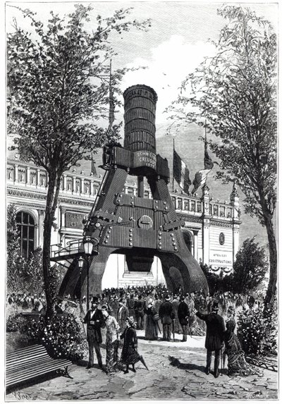 1878年のパリの万国博覧会：1878年のシャンドマルスでのルクルーゾパワーハンマー 作： P. Ferat