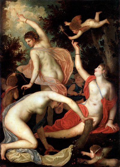 「優美とキューピッド」、c1600-1640 作： Padovanino