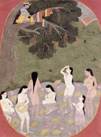 牛の女の子の服を着たクリシュナ、テフリガルヴァル、1820年〜30年頃 作： Pahari School