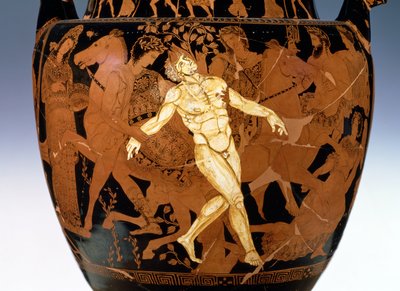 青銅の巨人タロスの死を描いたアッティカ時代の赤像ボリュート・クラテル（陶器）（85070のディテール 作： Painter Talos