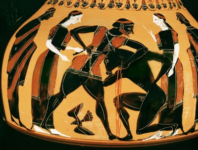 テーセウスはミノタウロスを殺す． 作： Painter of the Birth of Athena