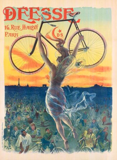 フランスのアール・ヌーヴォー様式による「Deesse Bicycles」のポスター、1898年頃（リトグラフ 作： Pal