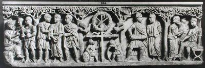 キリスト教の石棺、キリストの生涯の場面を描いたもの（大理石 作： Paleo Christian