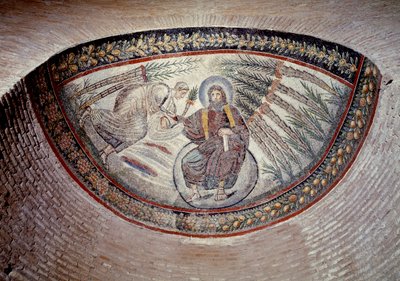 初期キリスト教美術。律法（平和）を与える贖罪者、後陣のモザイク、4世紀 作： Paleo Christian