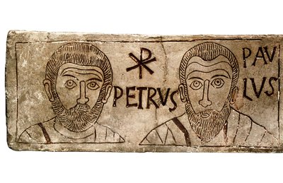 使徒ペテロとパウロを描いた石棺 初期キリスト教文明時代 作： Paleo Christian Paleo Christian