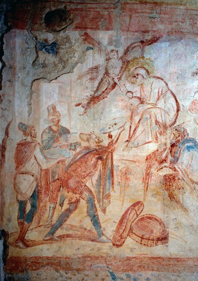 マギの崇拝。フレスコ画、7-9世紀 作： Paleo Christian Paleo Christian