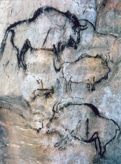 負傷したバイソン、マグダレニア人 (洞窟壁画) 作： Paleolithic Paleolithic