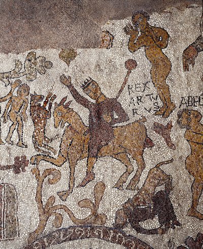 アーサー王とパーセバルの表現。司祭・パンタレオーネのモザイク。1163-1166.イタリア、オトラントのカテドラル（オトラント）の中央身廊 作： Pantaleon Pantaleon