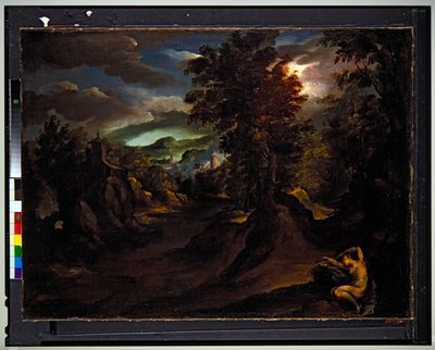 アンティオペが眠っている森の中の山の風景 作： Paolo (1540 96) Fiammingo