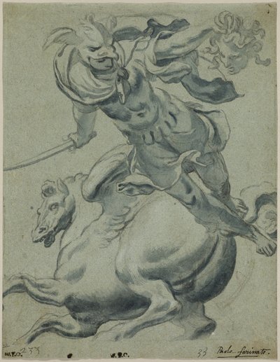 メドゥーサの首を持つペルセウスと背景のペガサス 作： Paolo Farinati