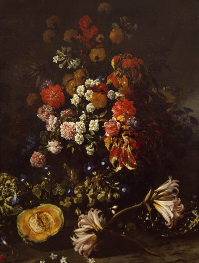 パオロ・ポルポラ（1617-1673）によるクリスタルボウルのある花 作： Paolo Porpora
