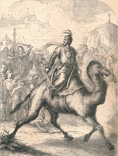 迅速なヒトコブラクダでのサラディン脱出、1869年 作： Paolo Priolo