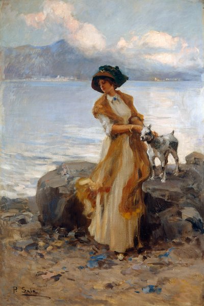 メルゴッツォ湖のハーモニー、パオロ・サラ（1859-1924）作、キャンバスに油彩 作： Paolo Sala