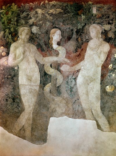 創世記、エヴェの創造と原罪（フレスコ画 作： Paolo Uccello