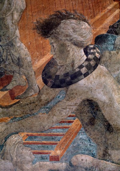 ノアと大洪水、箱舟の外にいる失われた人間の一人の衣装の詳細 - フレスコ画 作： Paolo Uccello