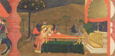 ホストの冒涜のプレデラ：天使と悪魔に守られたユダヤ人の質屋の体、1468年頃（パネルのテンペラ）（詳細） 作： Paolo Uccello