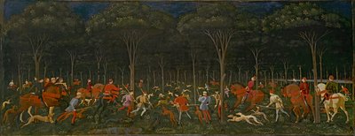 森の狩猟、1465-70年 作： Paolo Uccello
