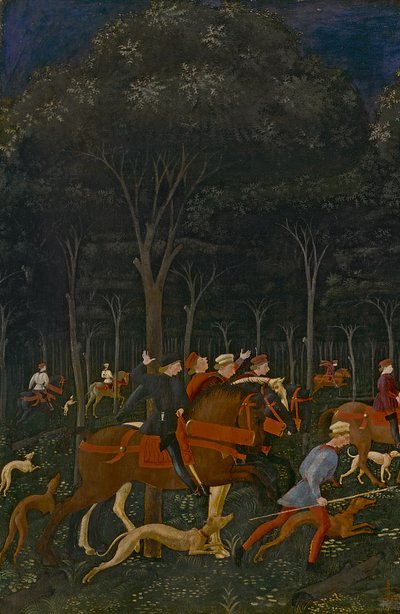 森の狩猟、1465-70年 作： Paolo Uccello