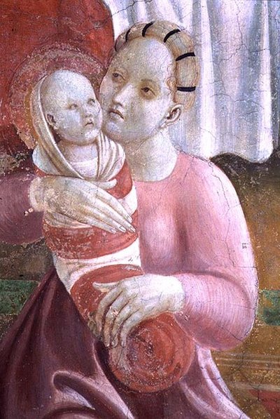 聖母マリアと聖ステパノの生涯、カペラデルアッスンタの母と子の詳細 作： Paolo Uccello