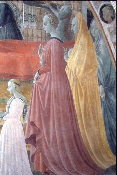 聖母の降誕、寄贈者の家族の女性を描いた詳細、仮定の礼拝堂から 作： Paolo Uccello