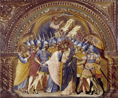 キリストの奪取、サンタ・キアラのポリプティックの細部。(木に油彩、1350年頃) 作： Paolo Veneziano