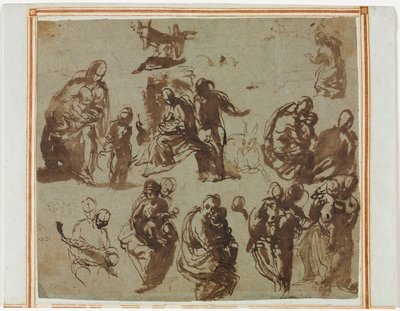マドンナと子供のさまざまなスケッチc。 1580。 作： Paolo Veronese