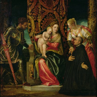 聖ジャスティンと聖ジョージの間の聖母子とベネディクト会の僧侶 作： Paolo Veronese