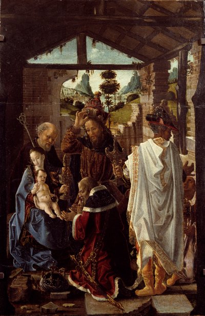 賢者の崇拝。 （1582年頃の木に油を塗る） 作： Paolo de San Leocadio