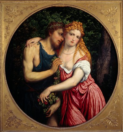 ダフニスとクロエ。神話的なカップルの表現。パリス・ボルドンまたはボルドンの絵画（1500-1571年 作： Paris Bordone