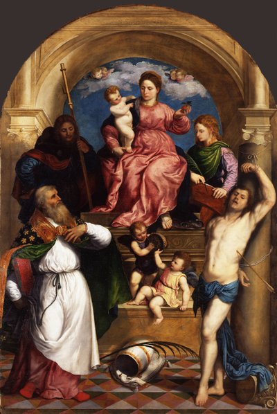 子供と聖人と一緒に即位マドンナ、1530年頃 作： Paris Bordone
