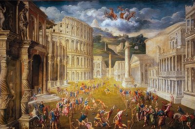 剣闘士の戦い。 1560年頃 作： Paris Bordone