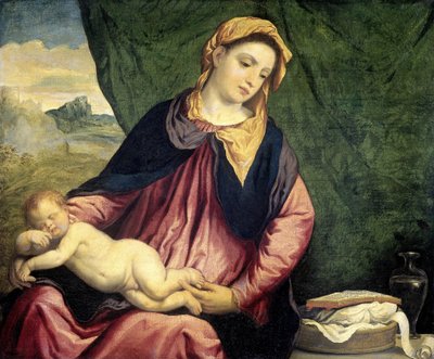 1540年から1560年の間に眠っている子供を持つマドンナ 作： Paris Bordone