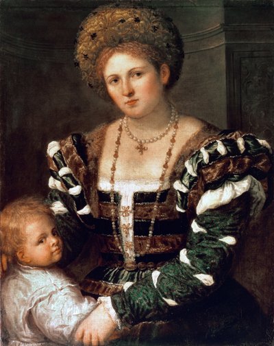 男の子と女性の肖像画 作： Paris Bordone
