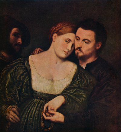 恋人たち、1525-1530 c1940 作： Paris Bordone