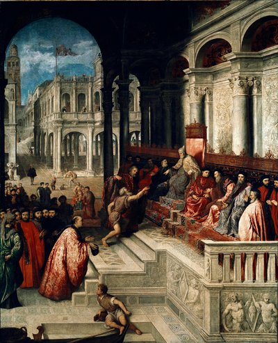 ドージェの指輪をアンドレア・グリッティ（1455-1538）に渡す場面 パリス・ボルドンまたはボルドン（1500-1571）の絵 1540年頃 ベニスのアカデミア美術館（Galerie dell
