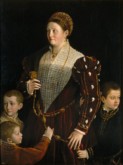 サンセカンドー伯爵夫人、カミラゴンザーガ、3人の息子、1534年頃（パネルに油彩） 作： Parmigianino