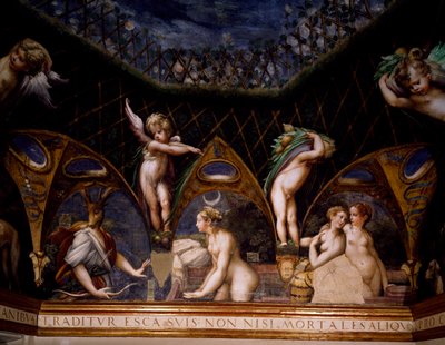 ダイアナがアクテオンを牡鹿に変えるシーン（『ダイアナとアクテオンの神話』より 作： Parmigianino