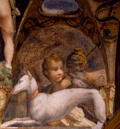 犬と猟師（『ダイアナとアクタイオンの神話』より 作： Parmigianino