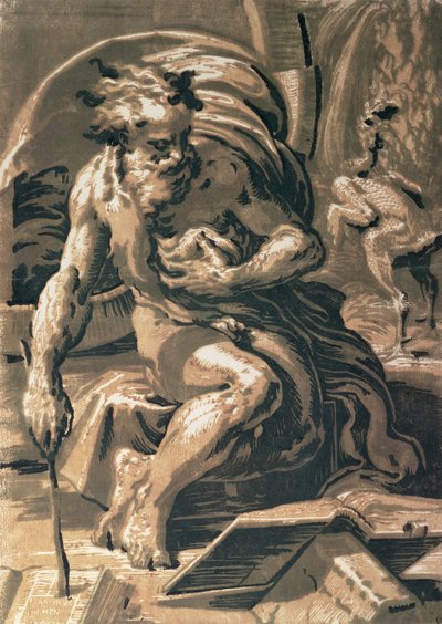 ウーゴ・ダ・カルピ（1470 - 80-1532）（キアロスクーロの木版画）によって刻まれたディオゲネス 作： Parmigianino 