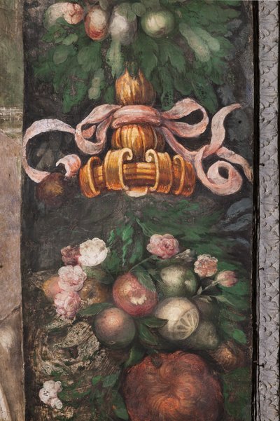 花と果物の装飾の詳細、1523年頃（フレスコ画） 作： Parmigianino