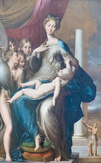首の長いマドンナとして知られる、天使を連れたマドンナとチャイルド 作： Parmigianino (1503 40)