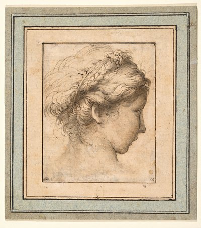 右側を見ている女の子の横顔の頭 作： Parmigianino