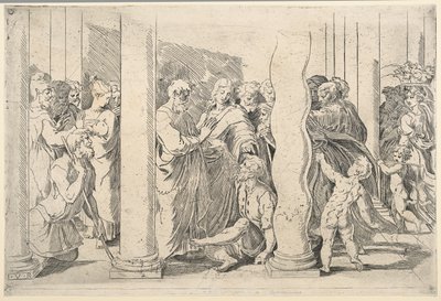 黄金の門で足の不自由な人を癒す聖ペテロと聖ヨハネ 作： Parmigianino