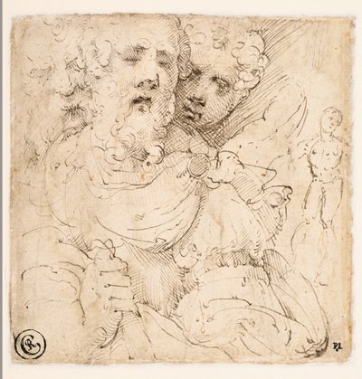 顔と立像の習作（裏） 作： Parmigianino
