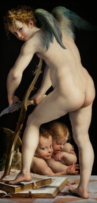 弓を彫るアモール"
" 作： Parmigianino