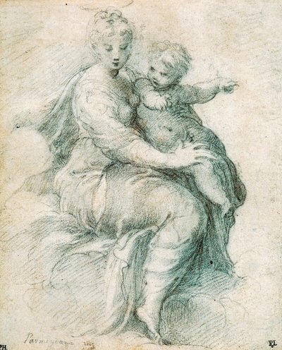 雲の上のマドンナと子供、c1525。 作： Parmigianino
