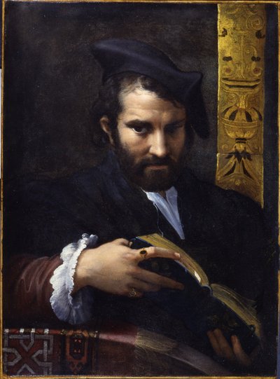 本を持つ男の肖像、1524年頃。 作： Parmigianino