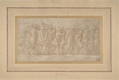 勝利の後に祝うローマまたはギリシャの戦士、1503-40。 作： Parmigianino