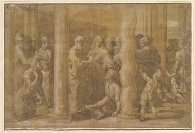 16世紀初頭、病人を癒す聖ピーターとジョン。 作： Parmigianino